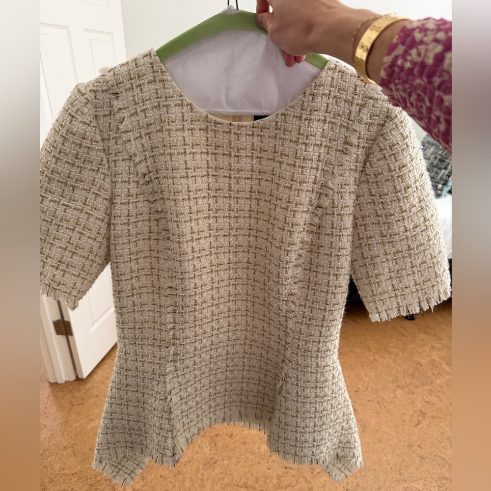 Badgley Mischka Cream Textured Blouse
